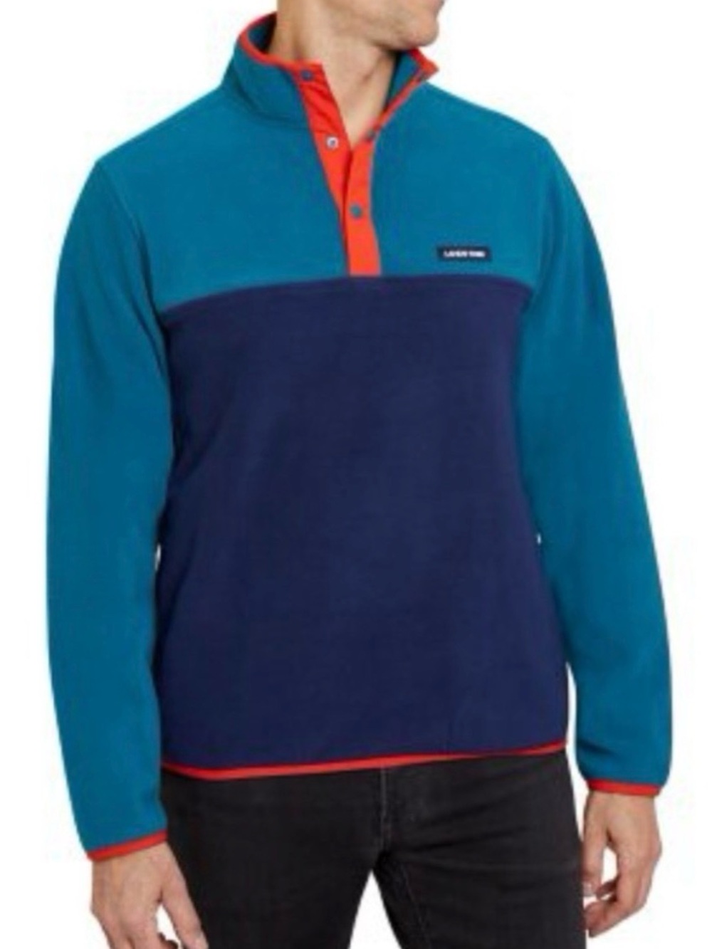 Lands’ End Teal Colorblock Fleece Pullover with Snaps, Pockets Men’s Medium - Picture 2 of 7